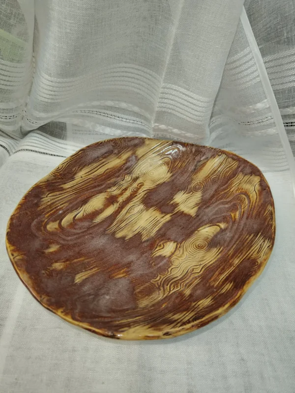 Patera ceramiczna w brązach i kremie — Ziemiste smugi